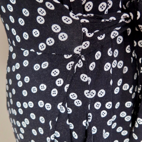 Hobbs Navy Button Print Jersey Dress, Tie Waist - Picture 6 of 13